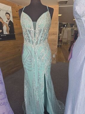 Beaded Light Jade Green Prom Gown